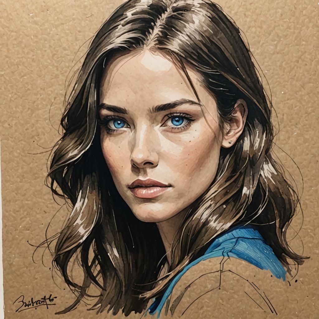 Sketch of Brunette Woman with Blue Eyes