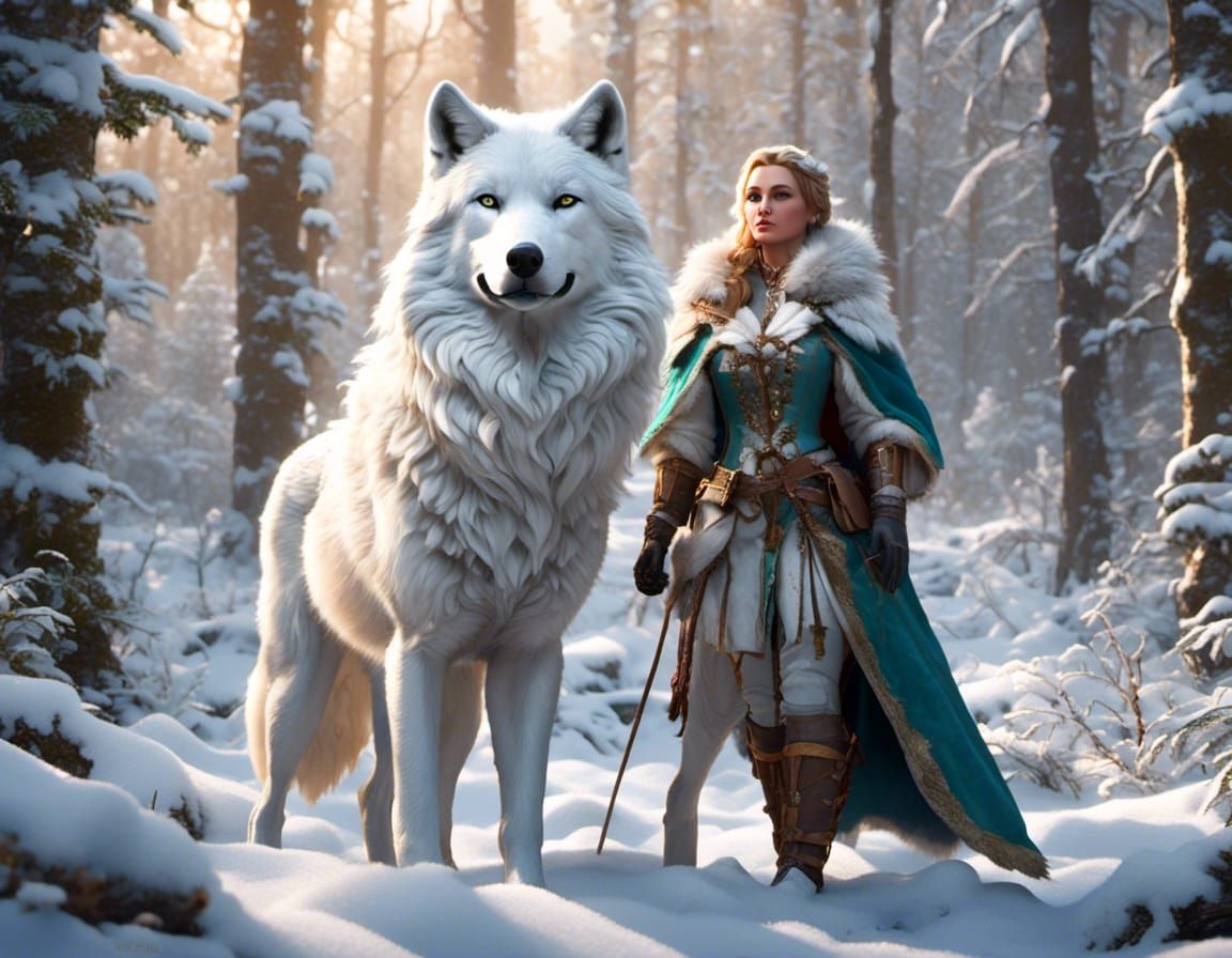 White Wolf in Snowy Forest: 3D Render