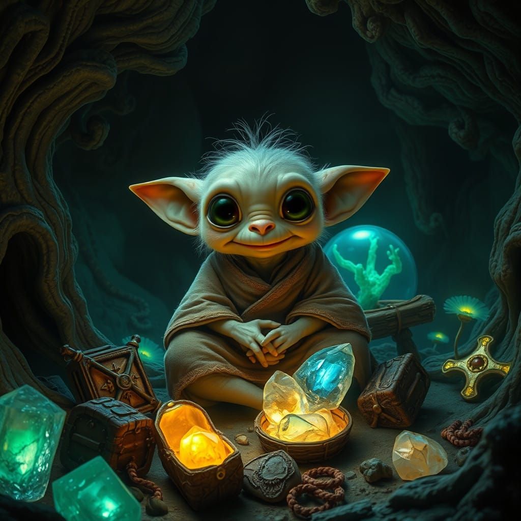 Mystical Cave Dweller in a Realm of Wonder