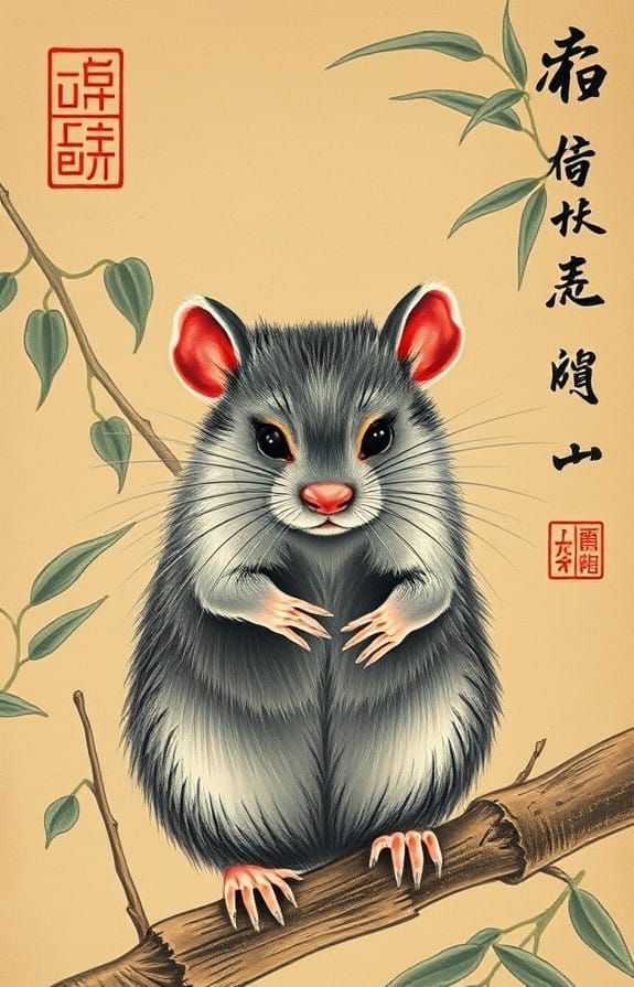 Bamboo Rat in Traditional Chinese Poster Art