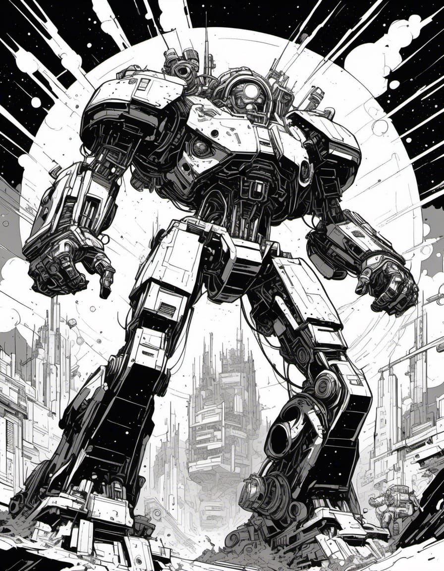 Mechanoid Cosmic God in Pen and Ink Style