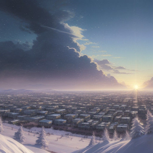 Post-Apocalyptic Winter Cityscape with Signs of Life in a De...