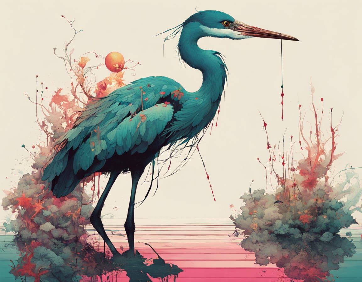 Majestic Heron in Mysterious Swamp Landscape