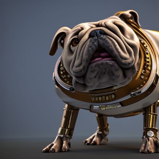 Futuristic Sci-Fi Bulldog with Intricate Mech Details