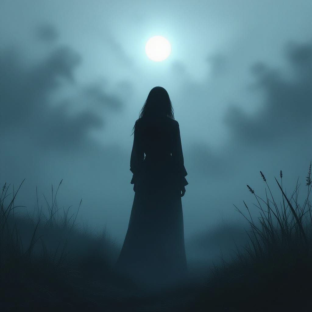 Ethereal Woman in Misty Darkness: Digital Art