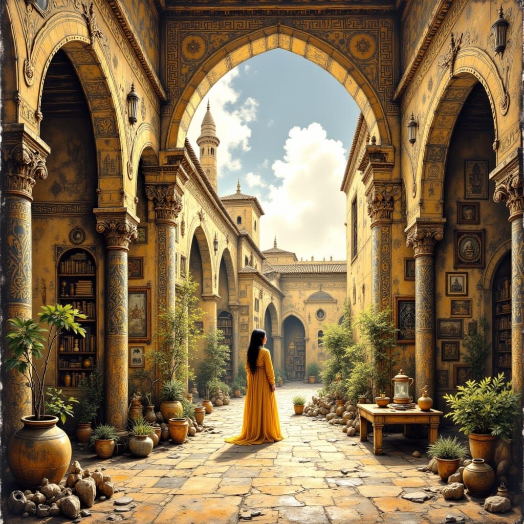 Medieval Tunisian Cityscape in Warm Earth Tones