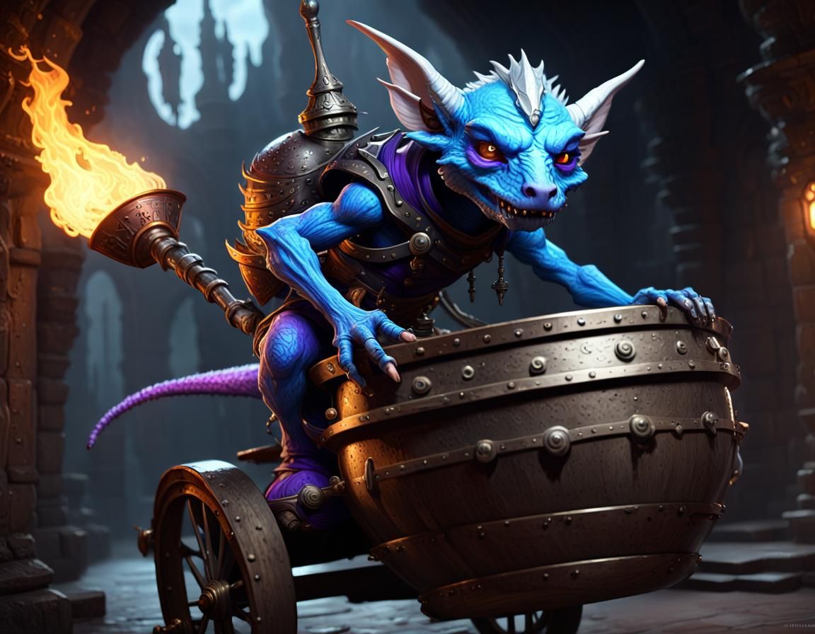 Kobold Artificer on Armored Cauldron Cart
