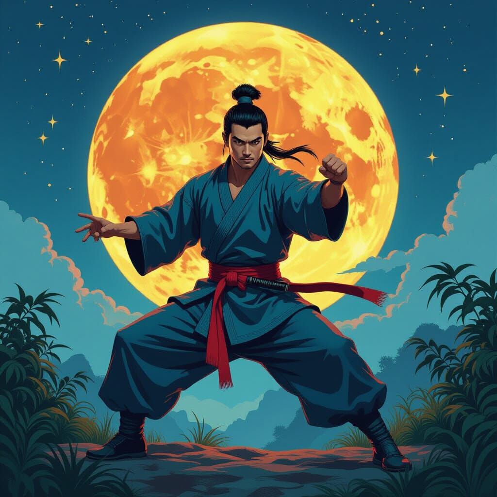 Heroic Kung Fu Master in Graffiti Art Style