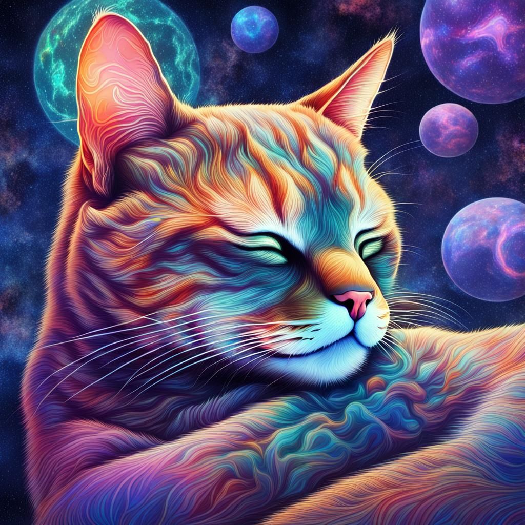 Sleeping Cat in Holographic Astral Cosmic Style