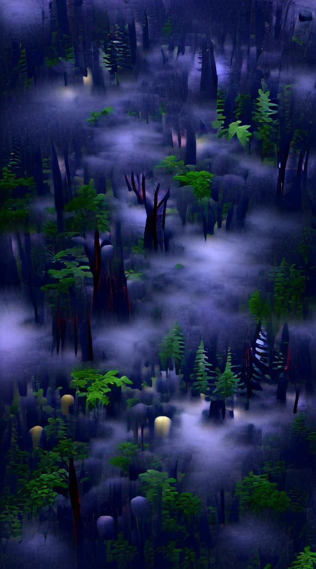 Misty Dark Forest Landscape