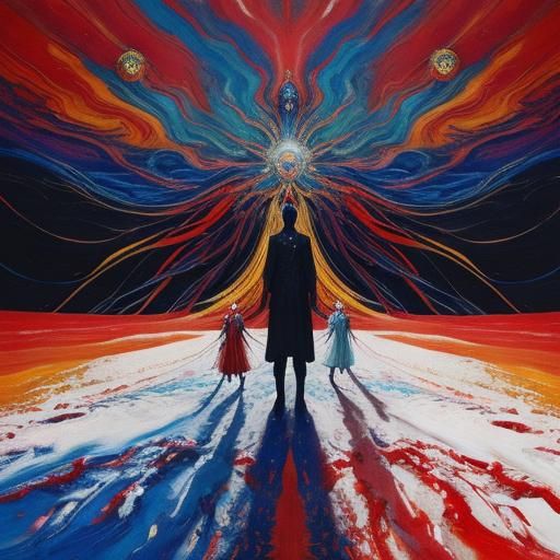 Cosmic Characters in Dreamscape, Oil Painting Style