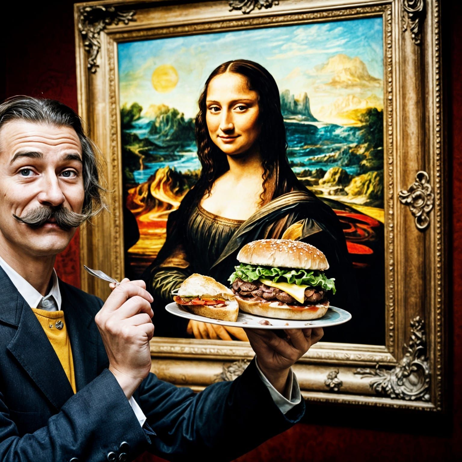 Mona Lisa Photobombing Tourist: Nouveau Art Portrait
