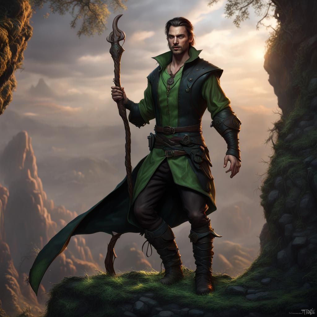 Fantasy Sorcerer with Green Fire Magic