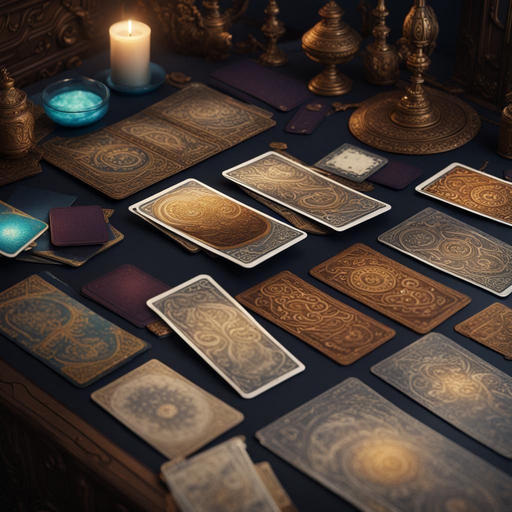 Tarot Cards on Desk in Detailed Matte Painting