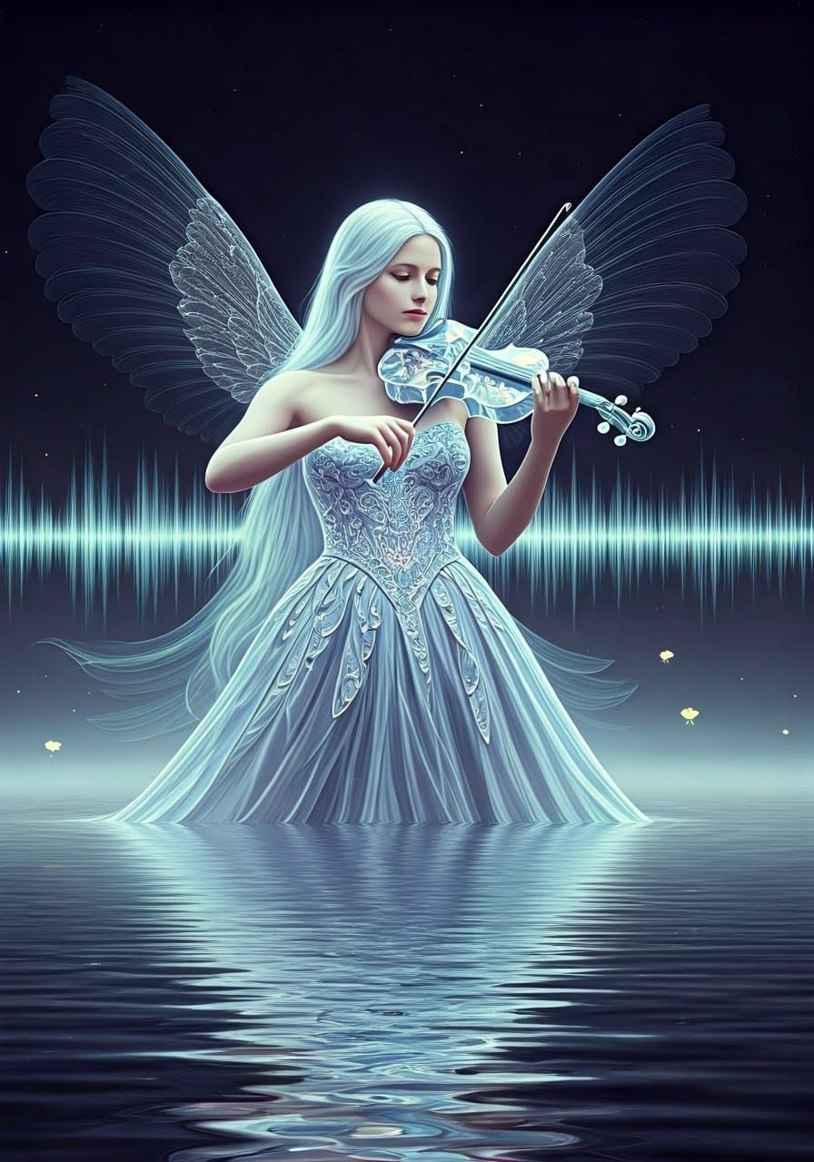 Ethereal Violinist in Shimmering Ink Wash