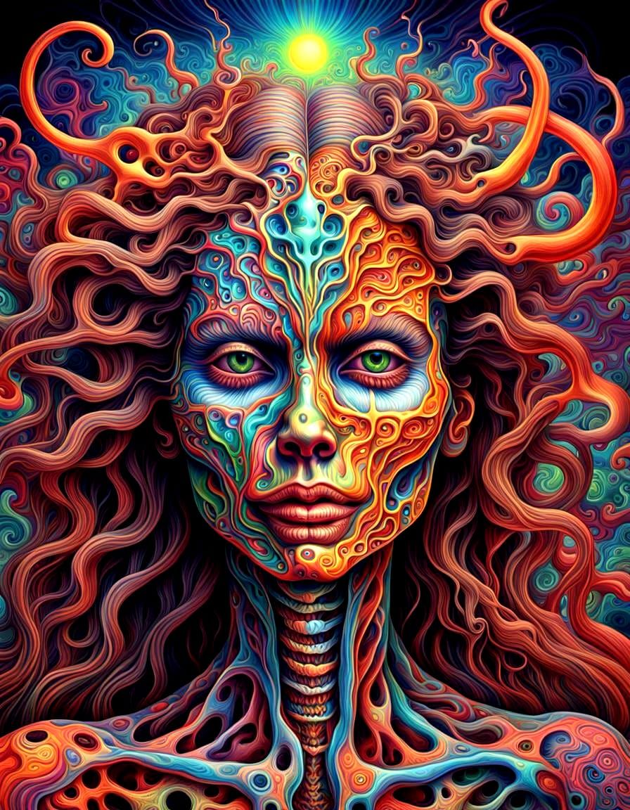 Melting Psychedelic Female Figure in Fractal Vision