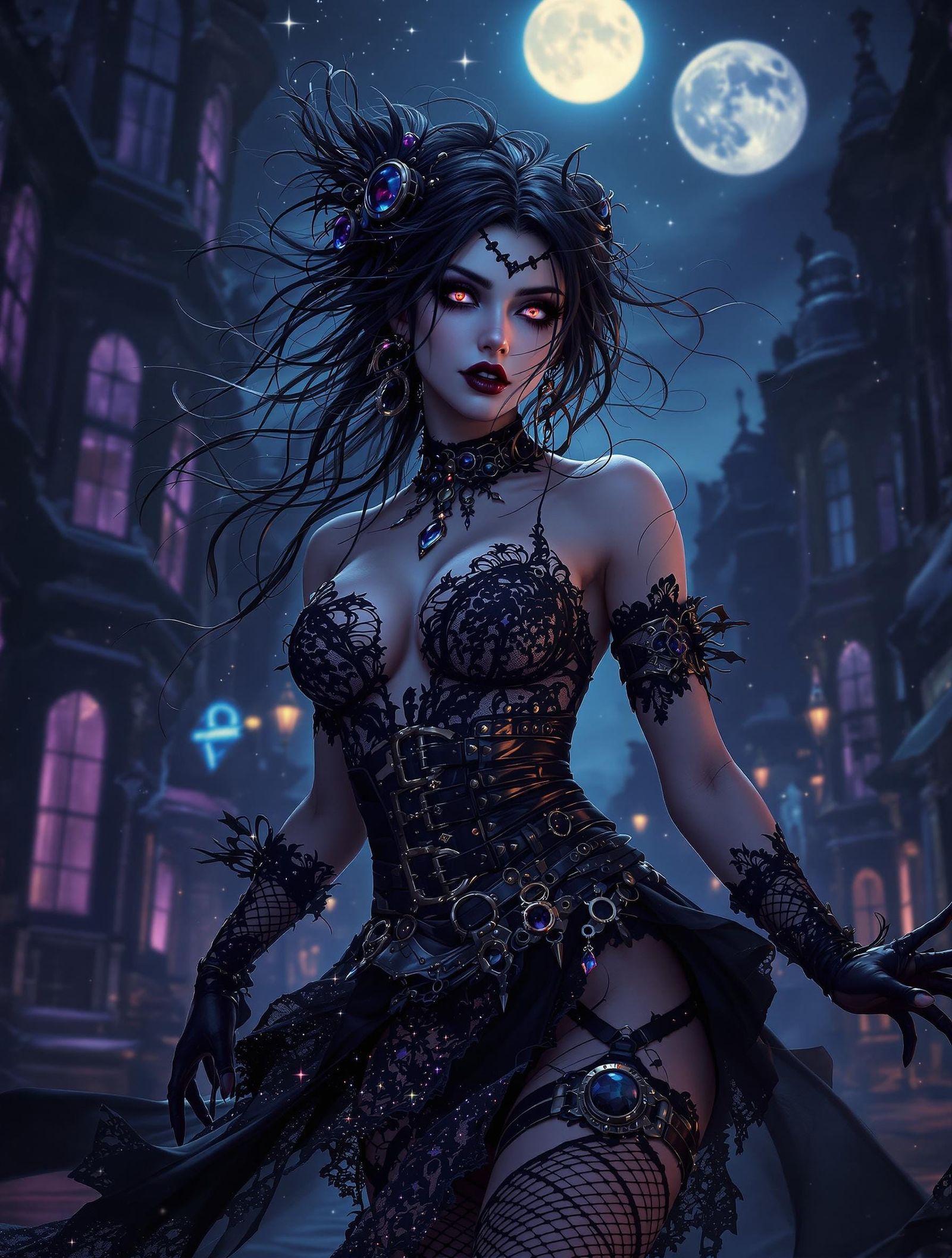 Gothic Steampunk Female Dancer in Twilight, Digital Art