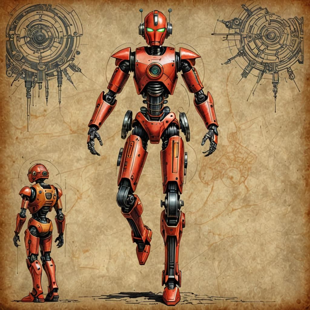 Retro-Futuristic Robot Droid in 3D Art Deco Style