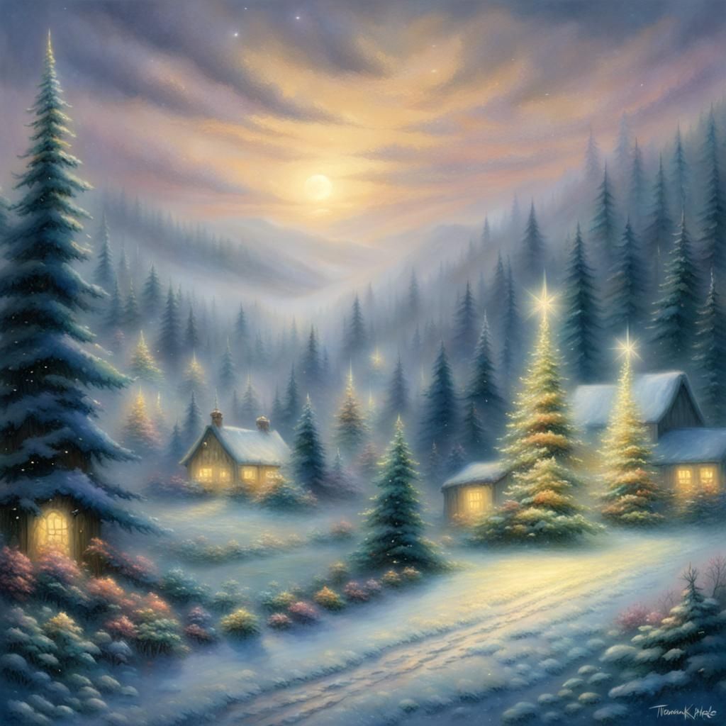 Christmas Tree Field Lit at Night: Ethereal Fantasy