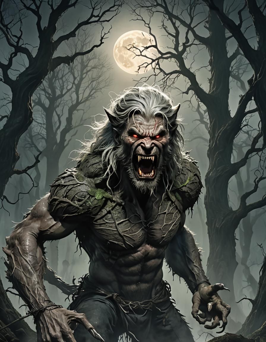 Werewolf with Chris Hemsworth Face in Misty Forest