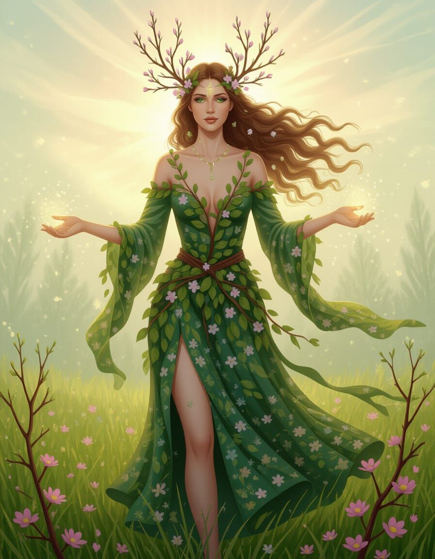 Slavic Spring Spirit: Woman of Blooming Branches and Luminou...