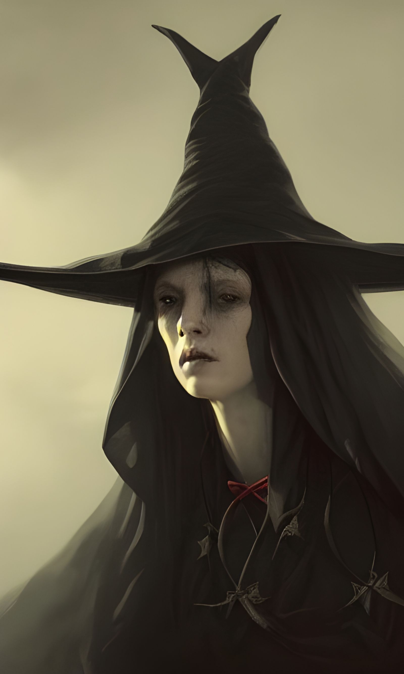 Witch Portrait with Pentagram in Hyperrealistic Style