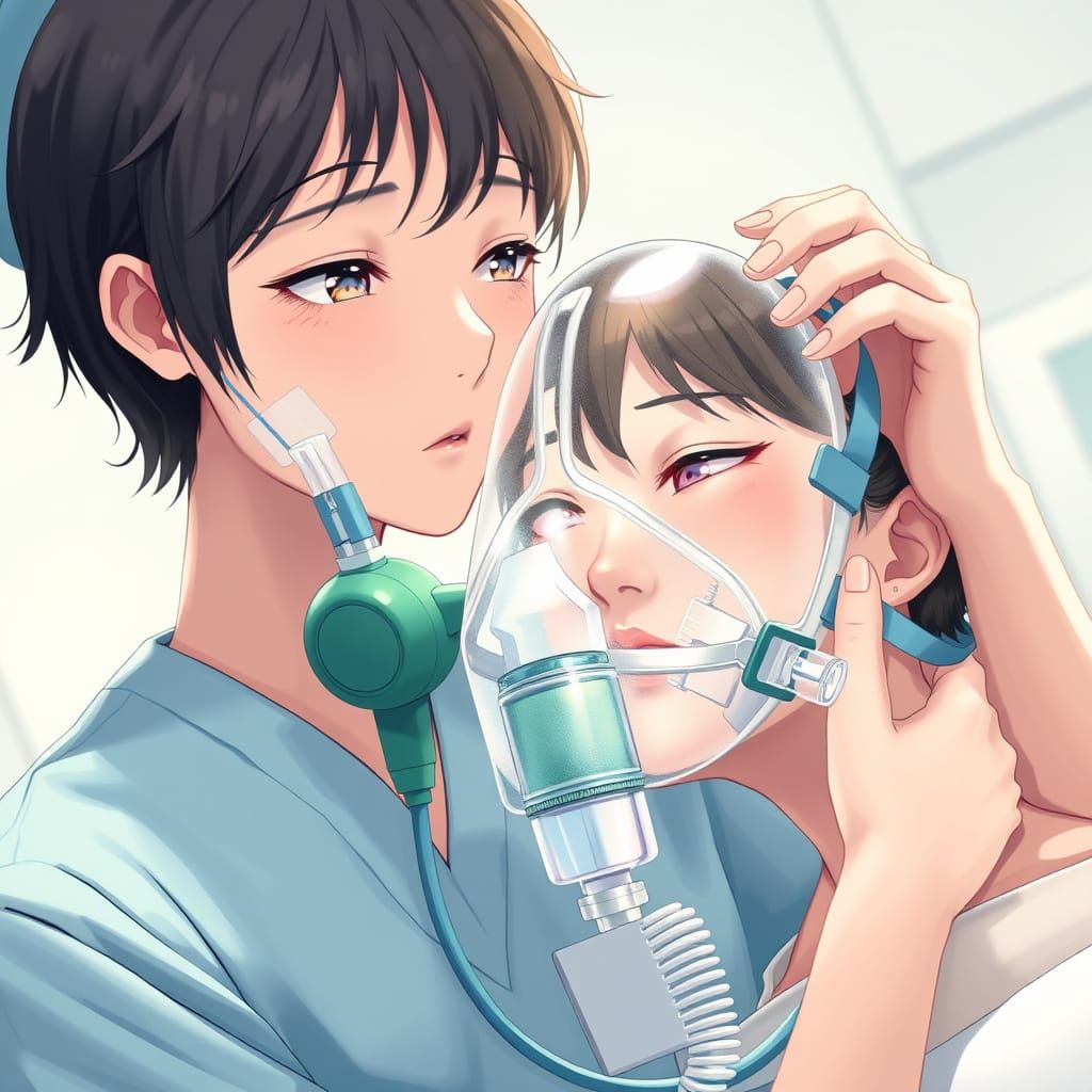 Anime-Style Nurse with Anesthesia Mask