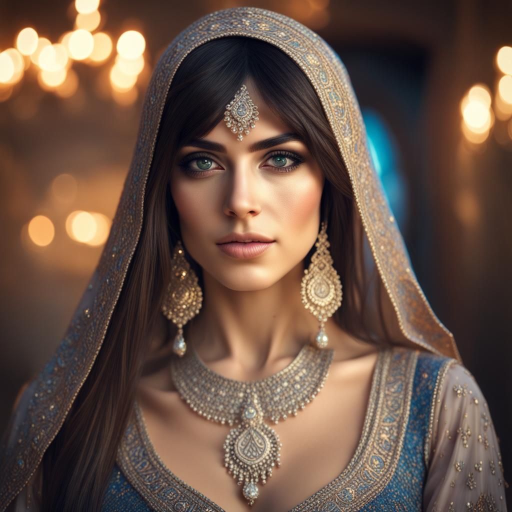 Beautiful Persian Woman with Bangs in Cinematic Style