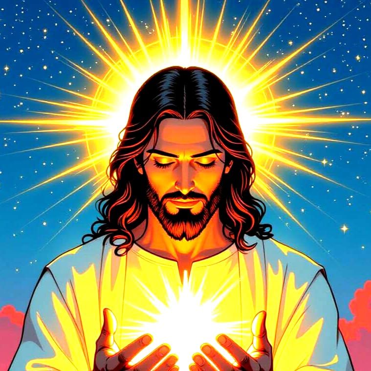 Radiant Soul Held by Jesus in Comic Book Style