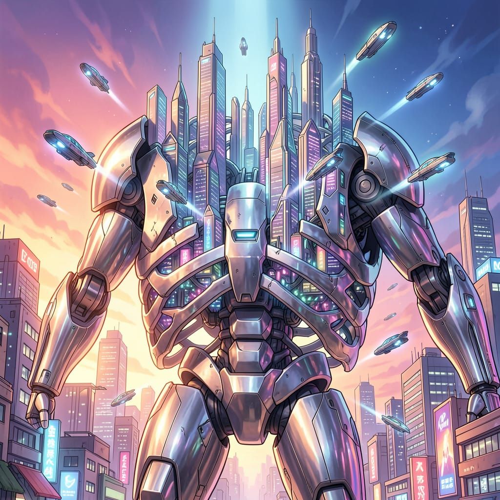 Futuristic City Inside Ancient Automaton, Anime Concept Art