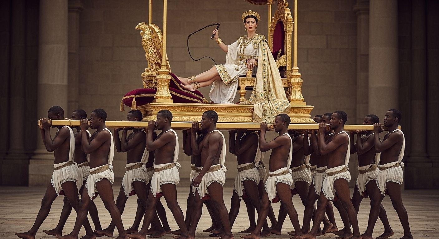 Regal Roman Empress on Golden Throne