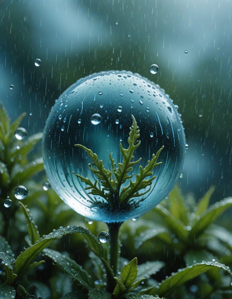 Surreal Galaxy World Inside Iridescent Rain Droplet