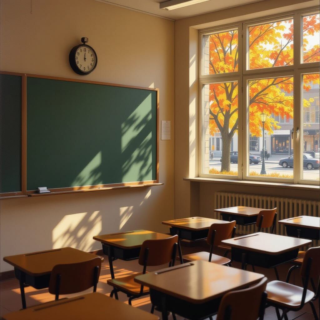 Autumn Classroom Serenity: Hopper-Hammershøi Style