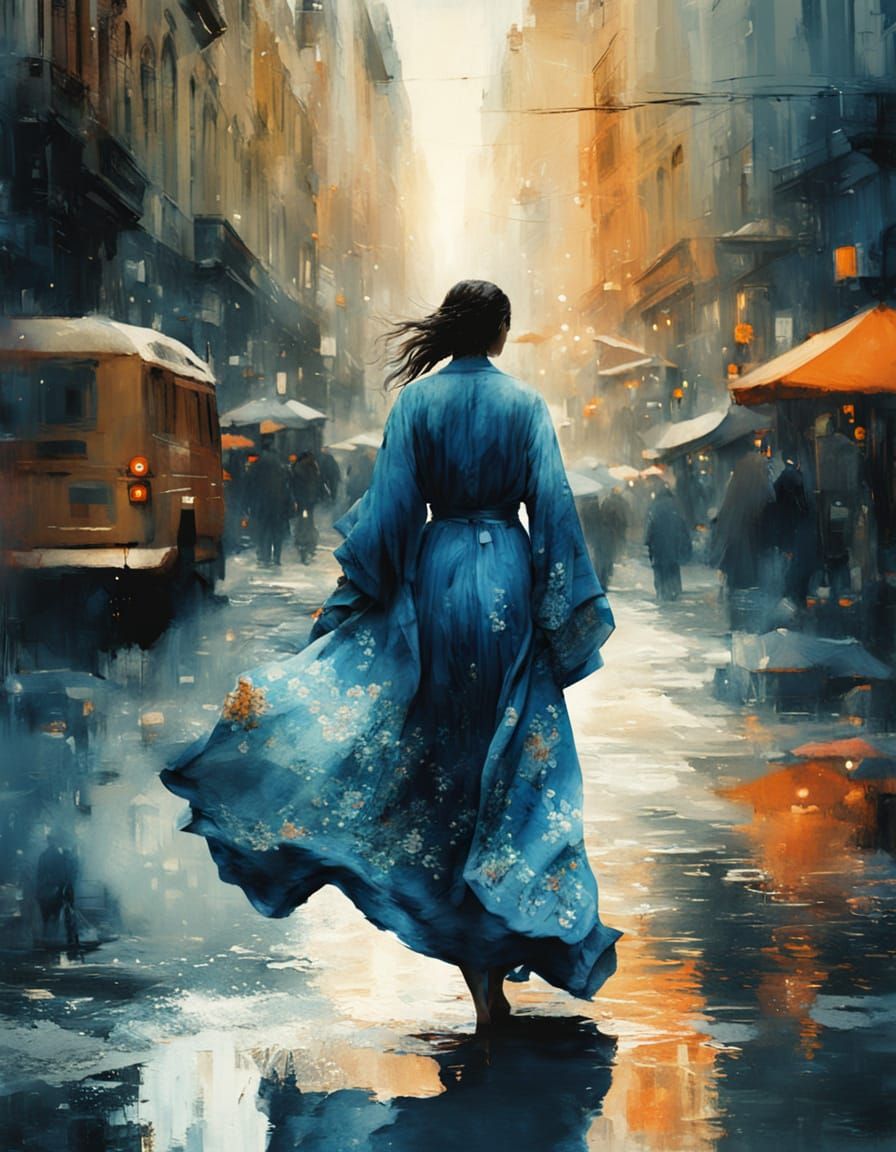 Woman in Flowing Robes: Mixed Media Photomontage