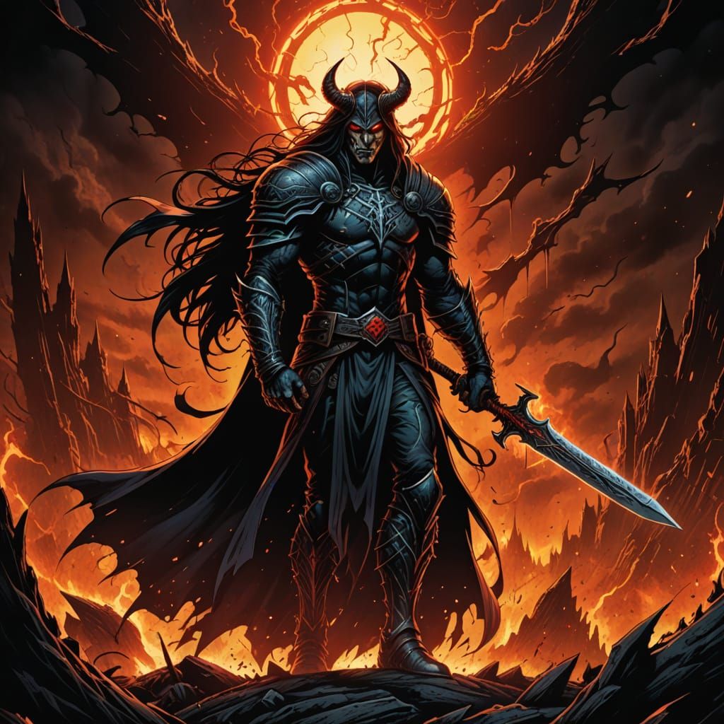 Dark Fantasy Demonslayer Logo in Comic Book Style