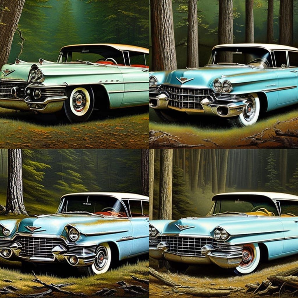 1959 Cadillac Rusting in Woods Oil Painting