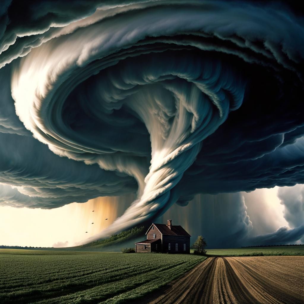 Cow Flies in Tornado: Whimsical Disaster Scene