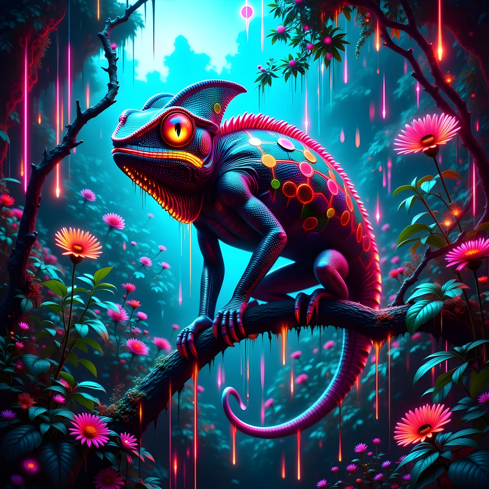 Alien Jungle Chameleon Oil Painting