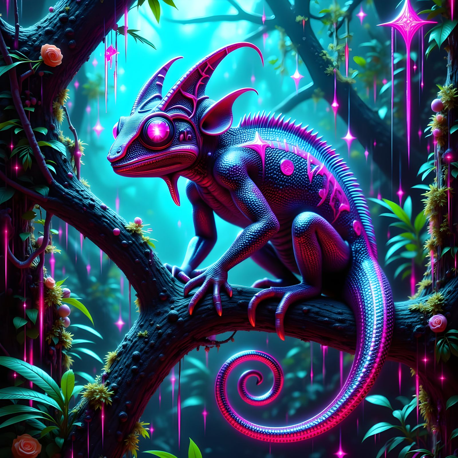 Alien Chameleon in Giger/Beksiński Style