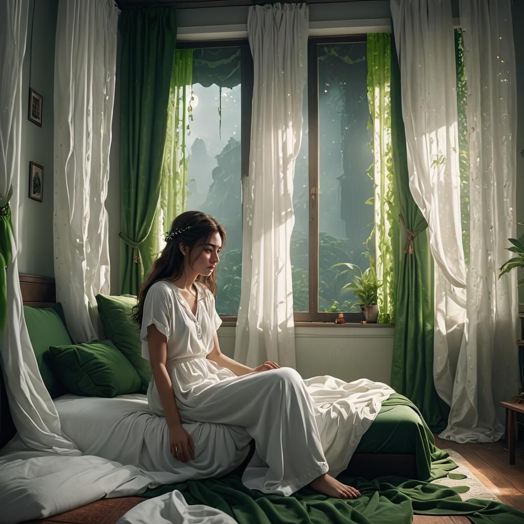 Sad Girl in Bright Room: Matte Painting