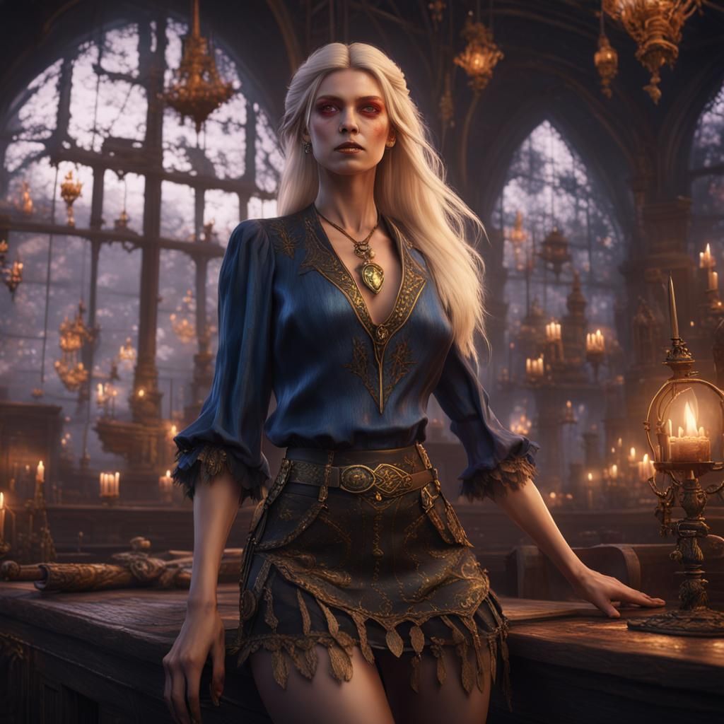 Fantasy Blonde Witch in Revealing Outfit