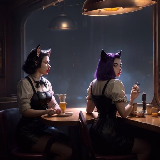 Dark Fantasy Cats in a 1950s Diner