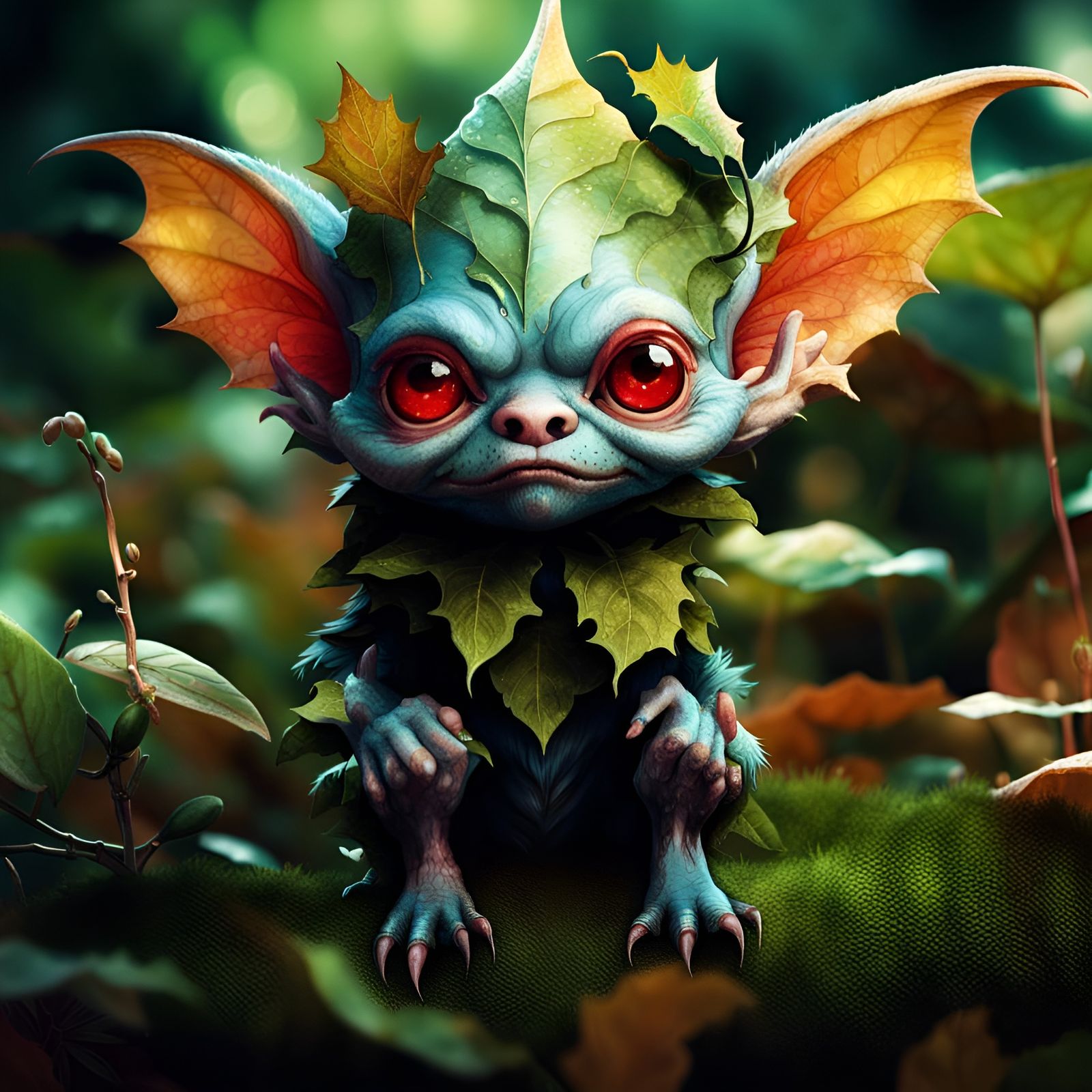 Whimsical Imp in Garden: Fantasycore Digital Art
