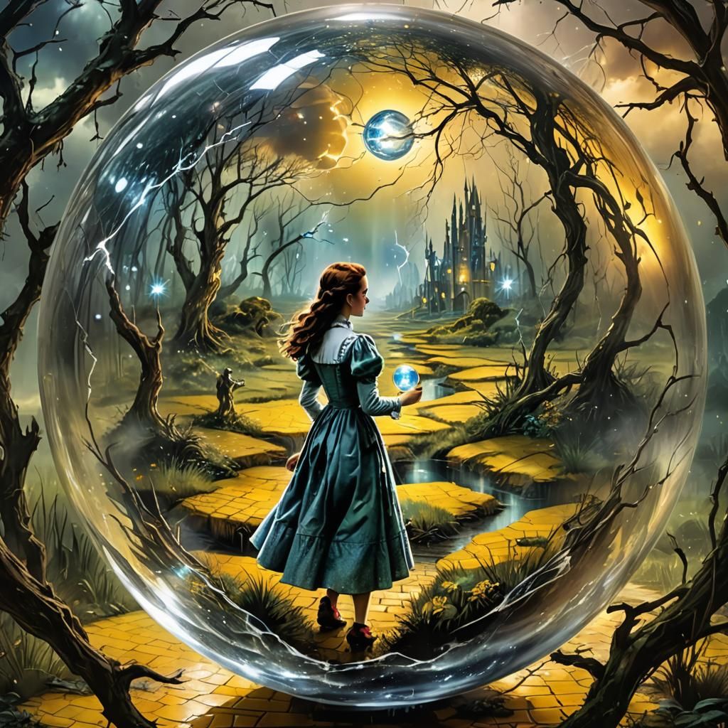 Dorothy in Ornate Glass Sphere: Watercolor Art