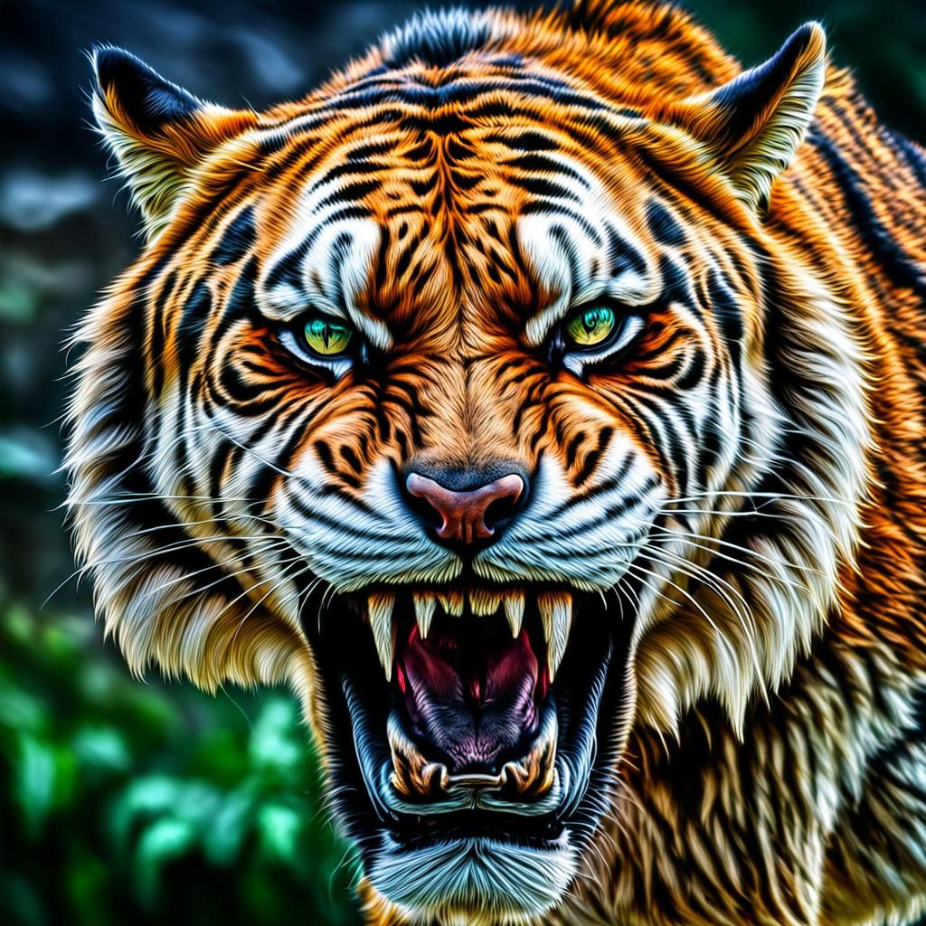 Hyperrealistic Sabretooth Tiger Portrait in HDR