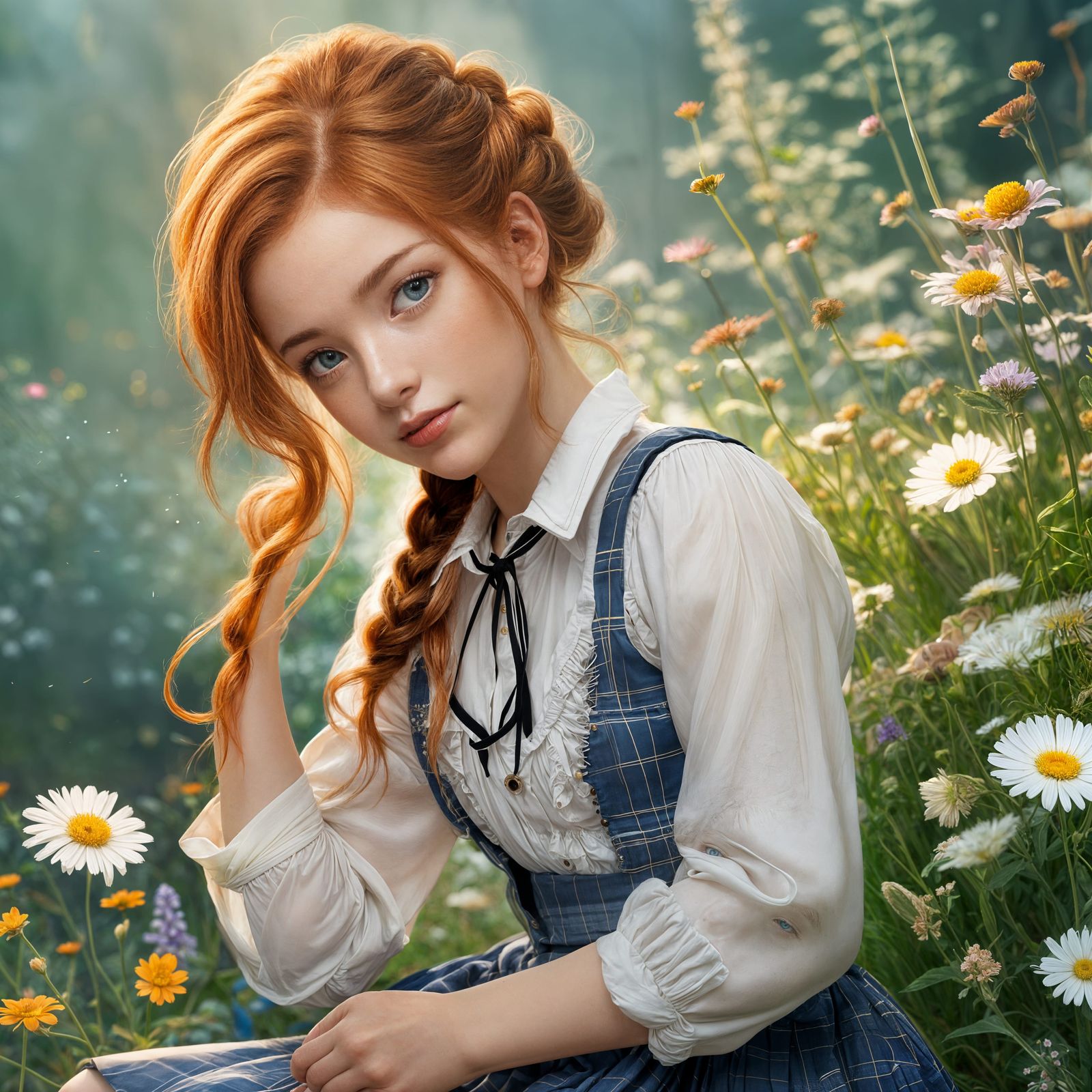 Ginger Haired Woman with Milkmaid Braids Reference Sheet