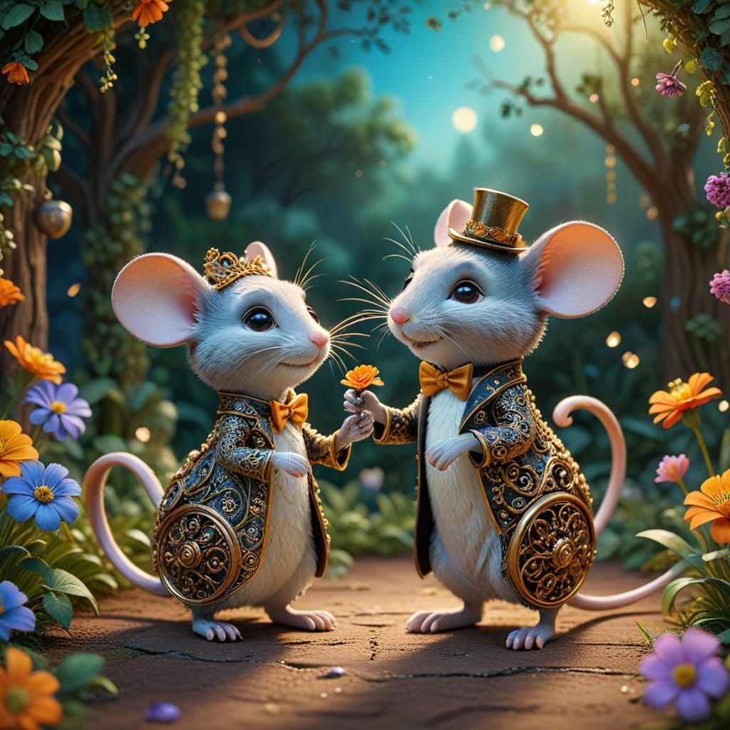 Enchanted Mouse Wedding in Whimsical 3D Style