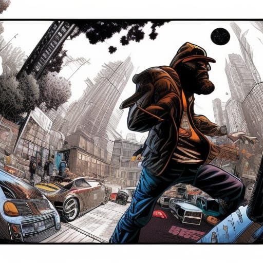 Dynamic Hip Hop Scene in Comic Book Art Style