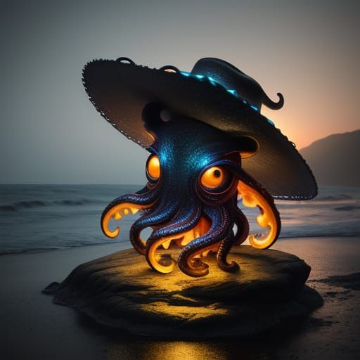 adorable Octopus wearing a cowboy hat