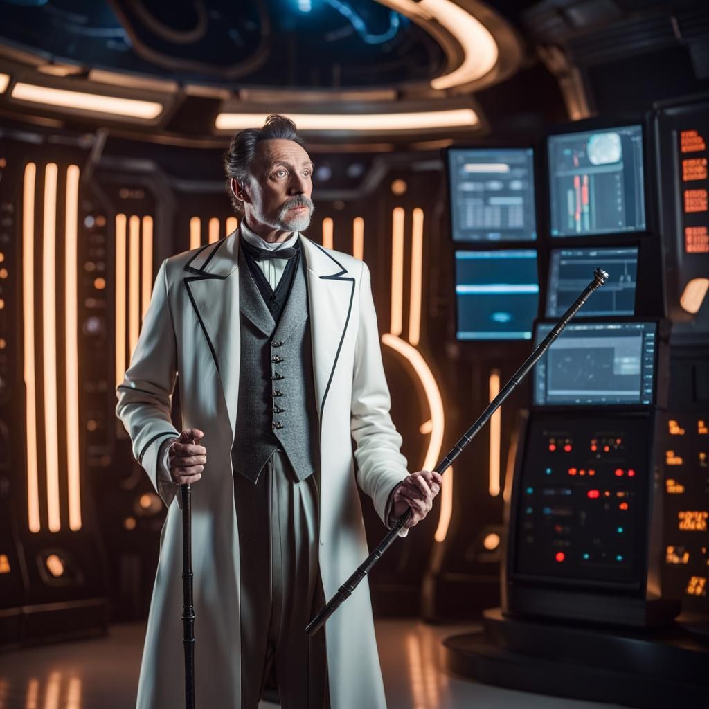 Edwardian Man in a Futuristic Spaceship